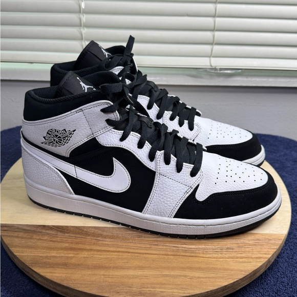 Nike Air Jordan 1 Retro Tuxedo Mid Black and White Sneakers (Men’s 12) - Picture 1 of 9